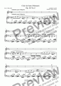 page one of ’Clair de Lune’ for voice and piano Op.46 No.2