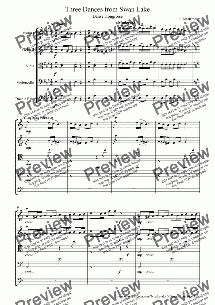 page one of Tchaikovsky 3 Dances from Swan Lake