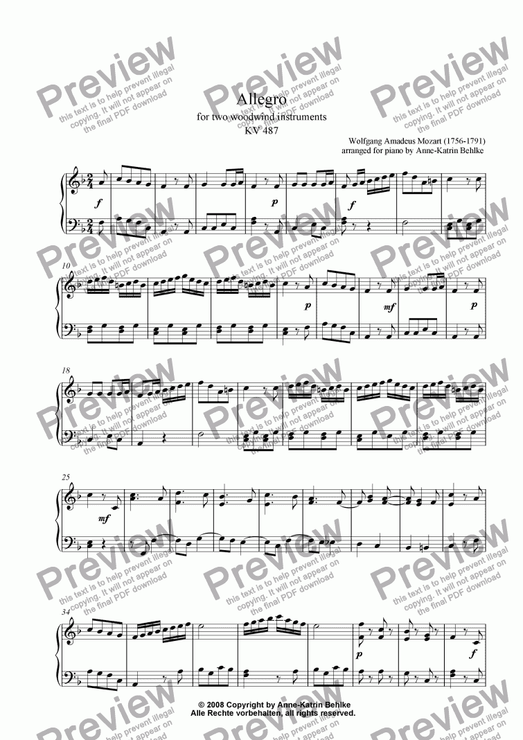 page one of Allegro windinstruments from KV 487 (W.A. Mozart)