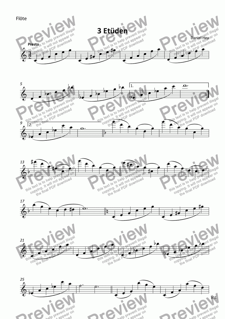 page one of 3 Etudes for flute