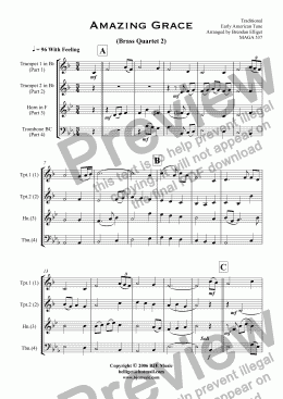 page one of Amazing Grace - Brass Quartet  2