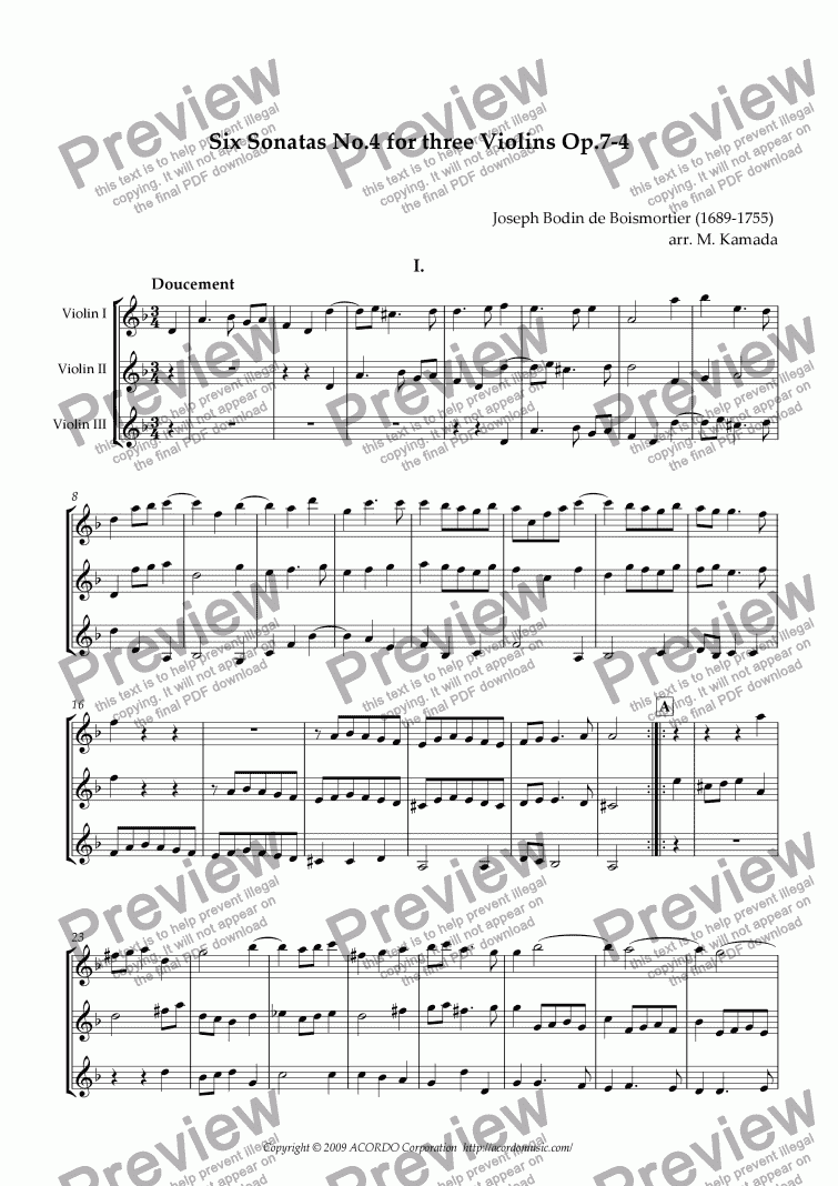 page one of Six Sonatas No.4 for Three Violins Op.7-4