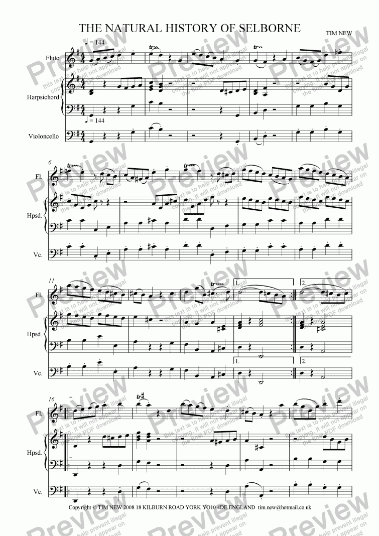 page one of The Natural History of Selborne for flute and continuo