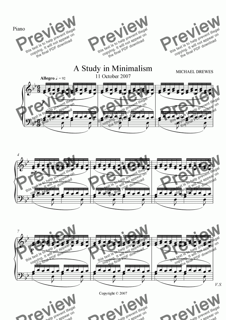 page one of A Study in Minimalism (Piano reduction)