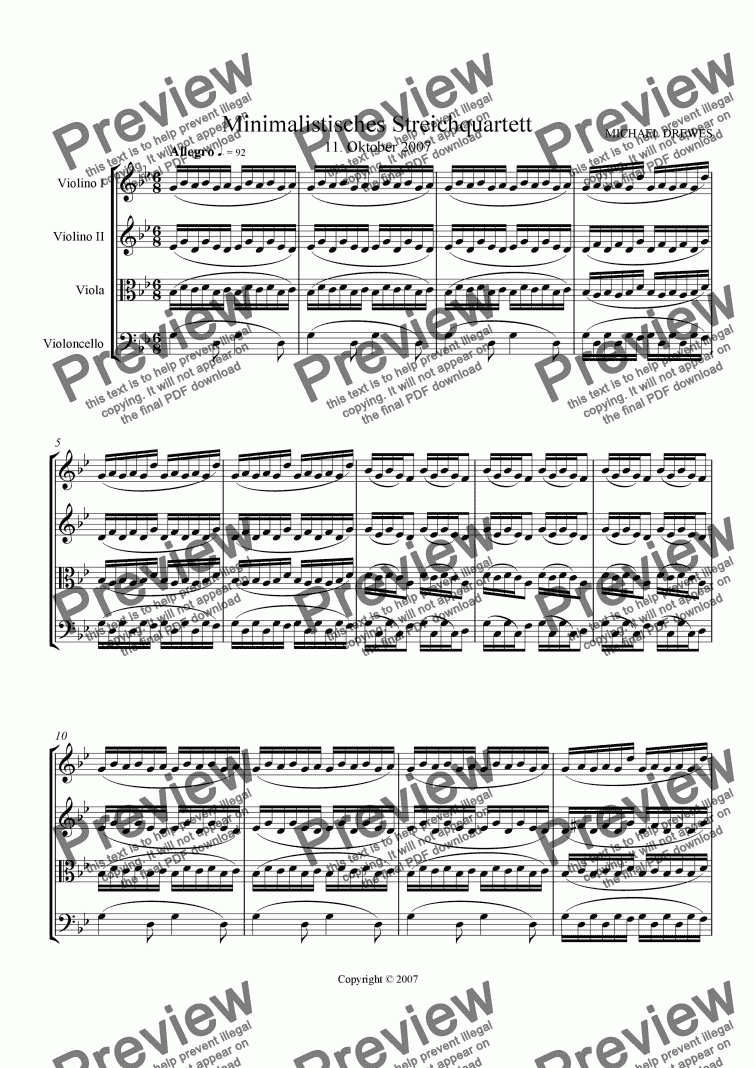 page one of Minimalistisches Streichquartett (Minimalist String Quartet)