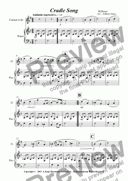 page one of Cradle Song   (Bb Clarinet and Piano)