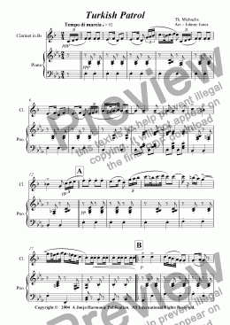 page one of Turkish Patrol   (Clarinet and Piano)