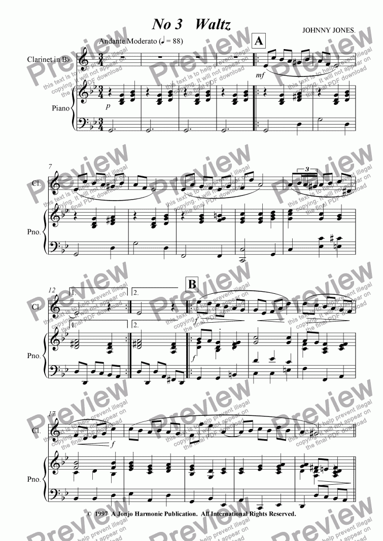page one of Petite Suite for Clarinet   No 3  Waltz