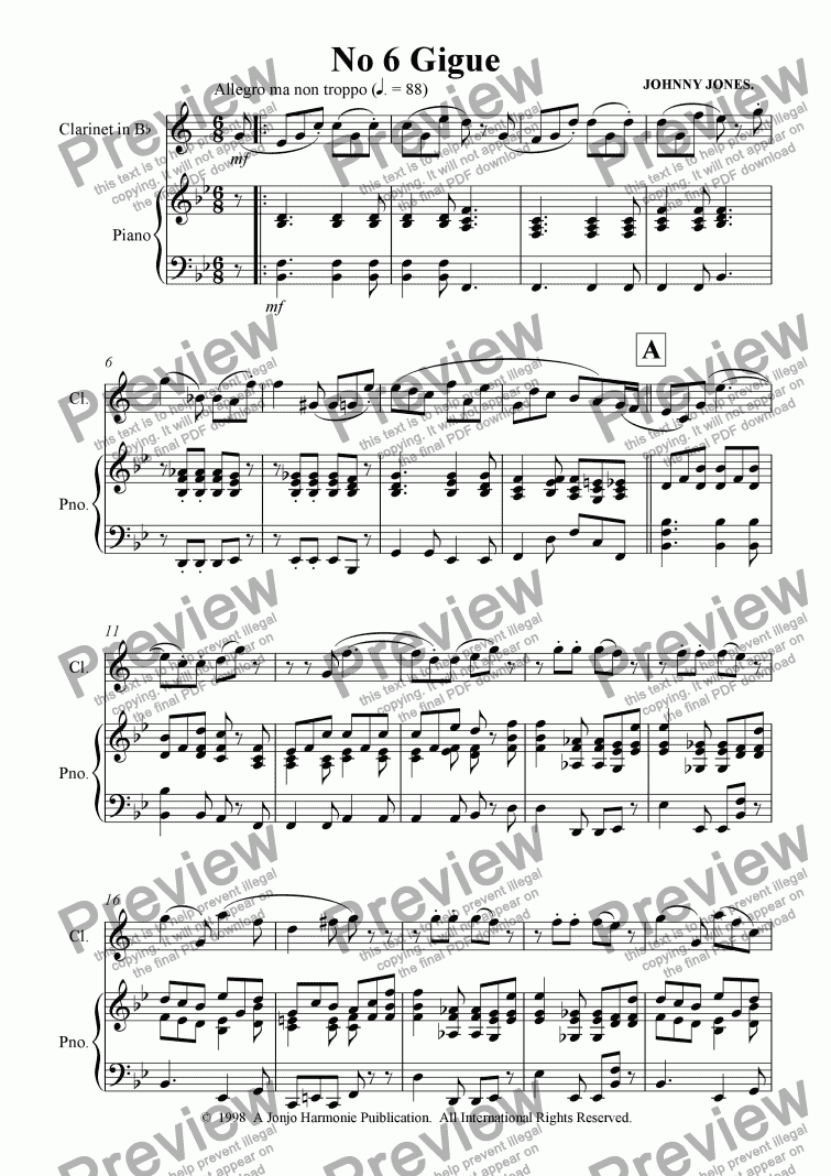 page one of Petite Suite for Clarinet   No 6 Gigue
