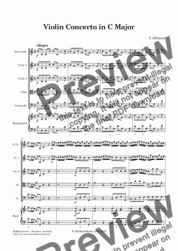 page one of Albinoni Violin Concerto in C major