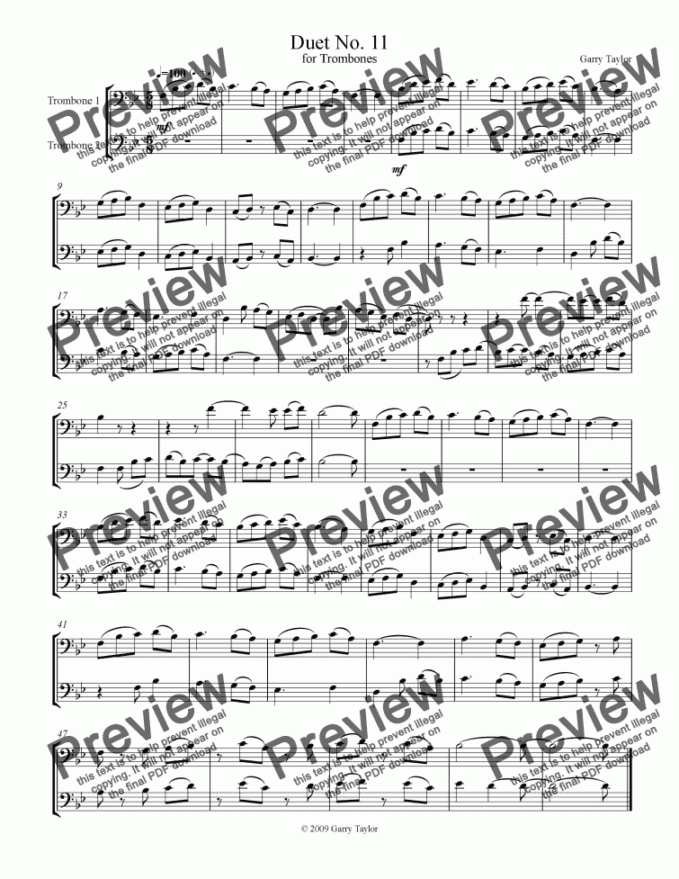 page one of Duet No. 11 for Trombones