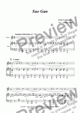 page one of Suo Gan  ( Welsh Lullaby, Violin and Piano )