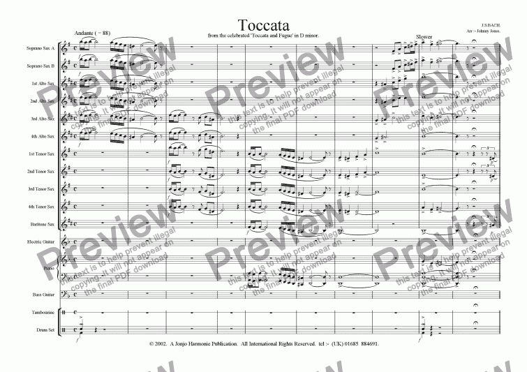 page one of Toccata   (10 Saxs plus 4 Rhythm)