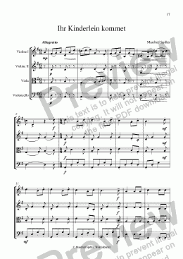 page one of Weihnachtliche Musik für Streichquartett. Ihr Kinderlein kommet.