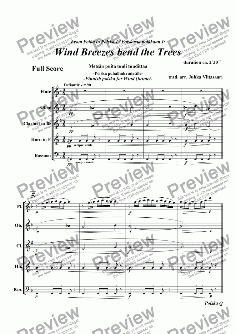 page one of Wind Breezes bend the Trees (Wind Quintet)