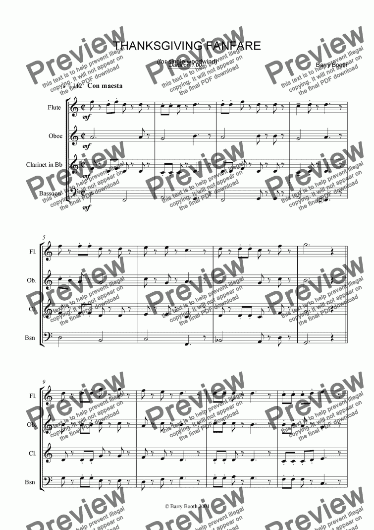 page one of Thanksgiving Fanfare (single woodwind)