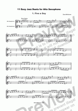 page one of 11 Easy Jazz Duets for Alto Saxophone