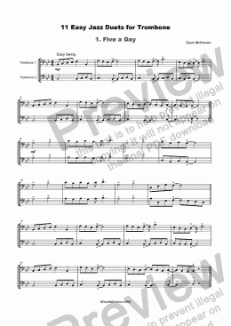 page one of 11 Easy Jazz Duets for Trombone