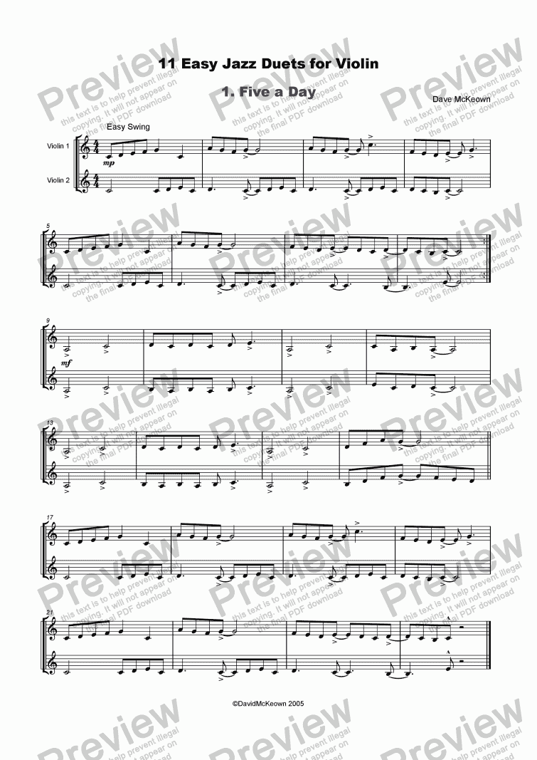 11 Easy Jazz Duets For Violin Download Sheet Music Pdf File