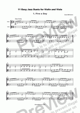 page one of 11 Easy Jazz Duets for Violin and Viola