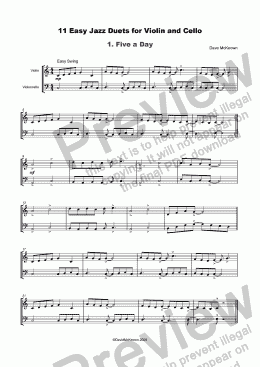 page one of 11 Easy Jazz Duets for Violin and Cello