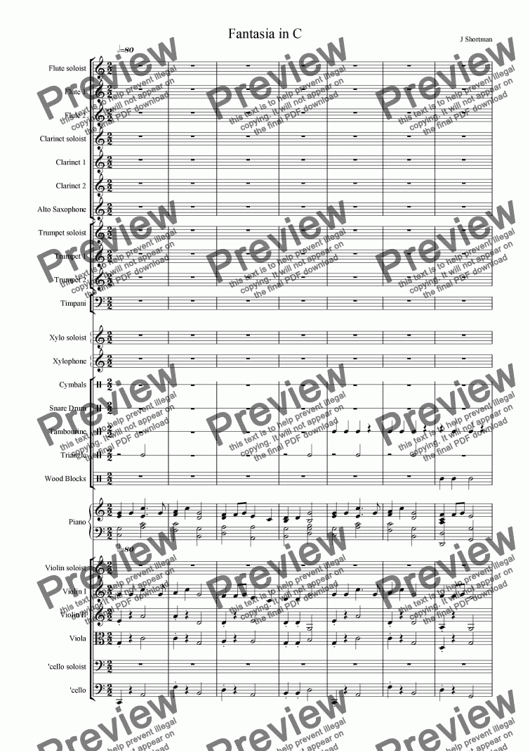 page one of SHORTMAN Fantasia in C (arranged for training orchestra & six Grade 8+ soloists)