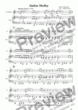 page one of Italian Medley   (Bb Clarinet and Piano)