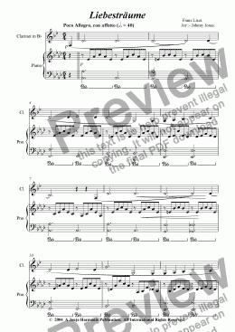 page one of Liebestraume   (Clarinet and Piano)