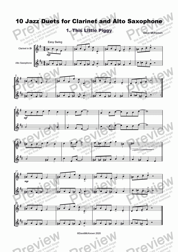 page one of 10 Jazz Duets for Clarinet and Alto Saxophone