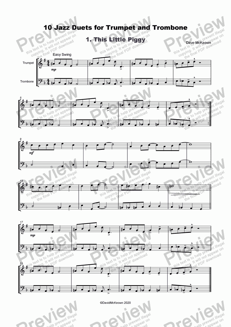page one of 10 Jazz Duets for Trumpet and Trombone