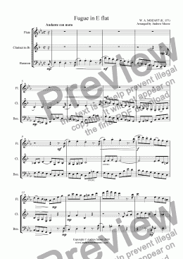 page one of Fugue in E Flat (K.153) arr. for Wind Trio