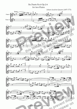 page one of Six Duets No.6 Op.2-6 for two Flutes