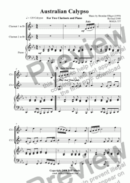 page one of Australian Calypso for Two Clarinets and Piano