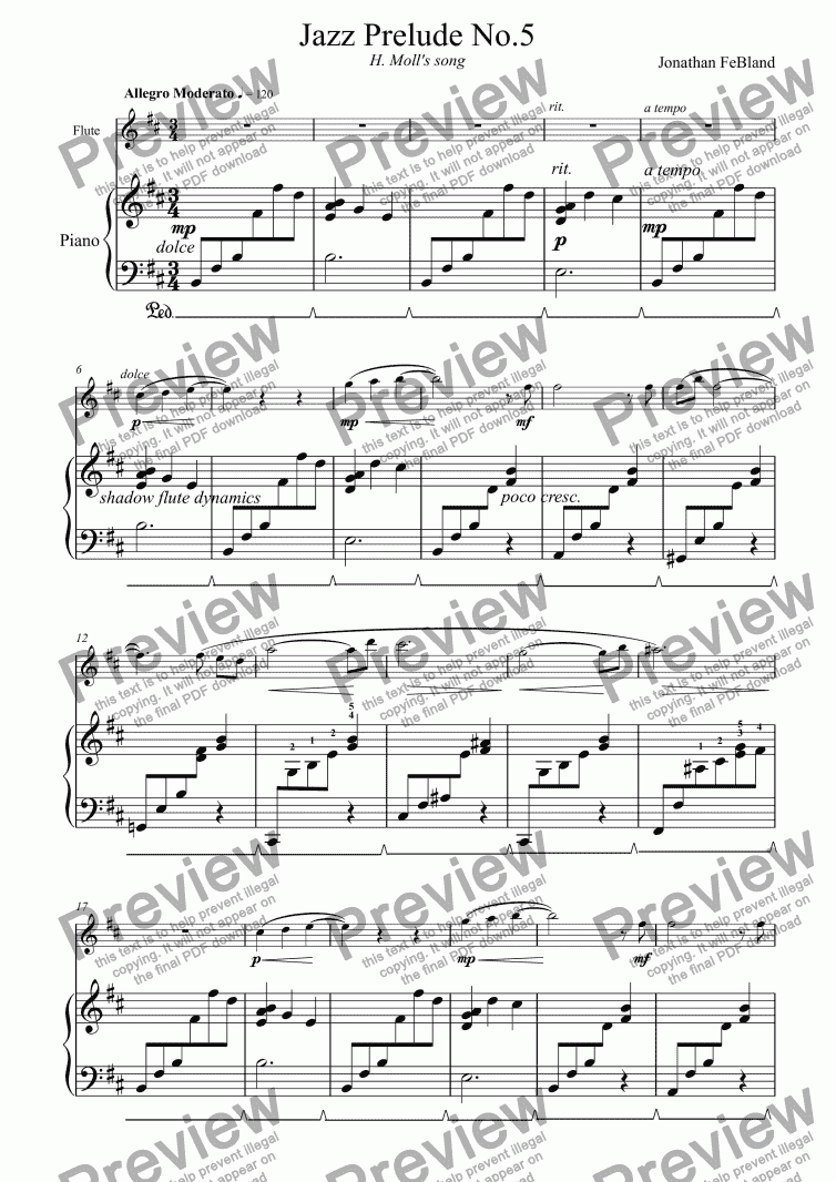 page one of Jazz Prelude #5 - H. Moll’s song