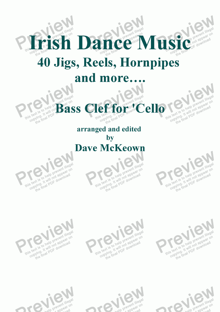 page one of Traditional Dance Music of Ireland for 'Cello Vol.1. 40 Jigs, Reels and more