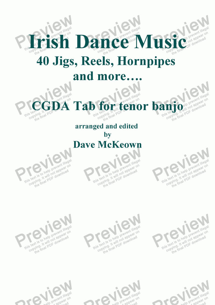 page one of Traditional Dance Music of Ireland, CGDA tab for 4 String Banjo Vol.1. 40 Jigs, Reels and more