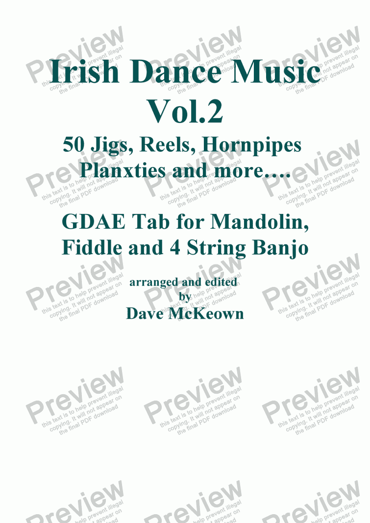 page one of Traditional Dance Music of Ireland GDAE tab for Mandolin Vol.2. 50 Jigs, Reels and more