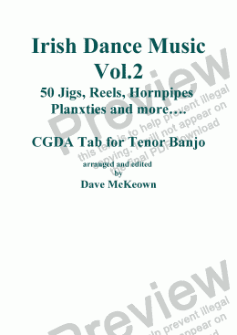 page one of Traditional Dance Music of Ireland CGDA tab for 4 String Banjo Vol.2. 50 Jigs, Reels and more
