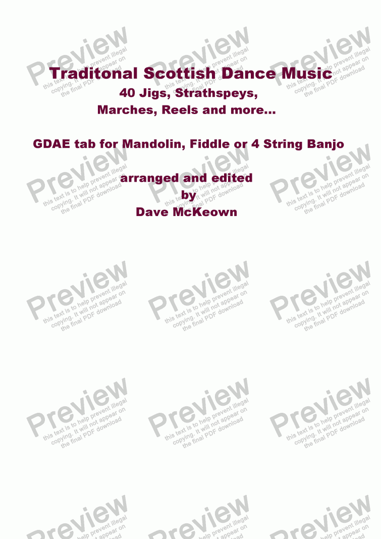 page one of Traditional Scottish Dance Music, GDAE tab for Mandolin, 40 Jigs, Strathspeys and more...