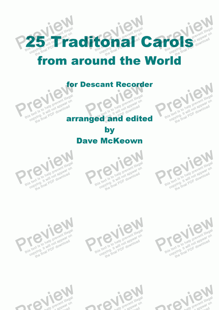 page one of 25 Traditonal Carols from around the World for Descant Recorder