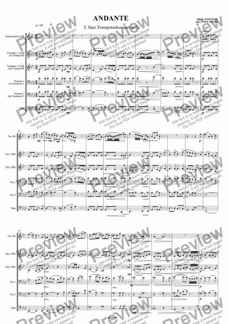 page one of 2nd Movement from Haydn�sTrumpet Concert - Andante