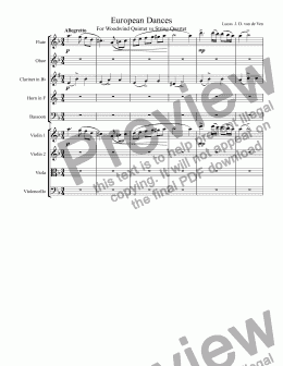 page one of European Dances  (Danses Européenne) for Woodwinds and Strings