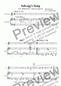 page one of Solveg's Song ( Slow Beat \ Jazz Waltz, Clarinet and Piano )