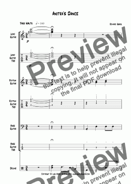 page one of Anitras Dance, Jazz Waltz for Rock Guitar Group and Drums, with TAB.