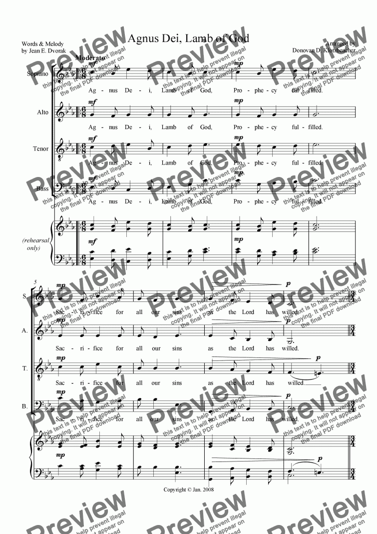 page one of Anthem: Agnus Dei (J. Dvorak)
