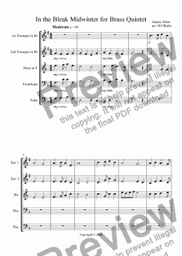 page one of In the Bleak Midwinter for Brass Quintet