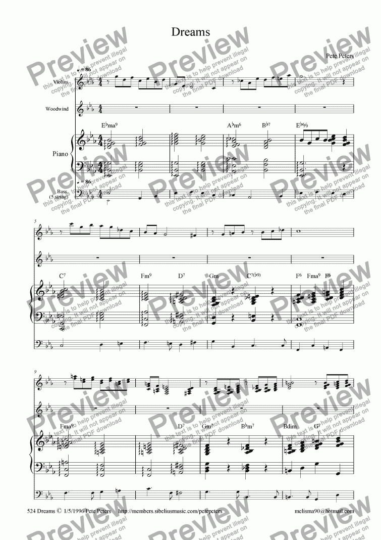 page one of Dreams  [|Stgs & W.W version of piano piece]