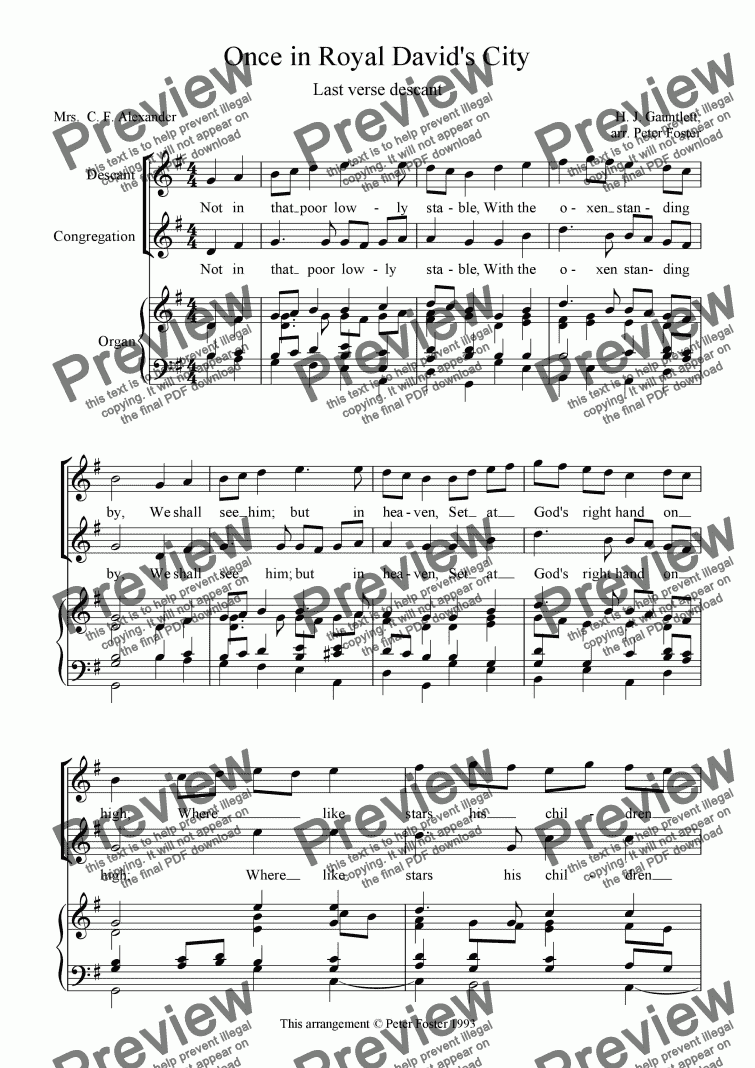 page one of Once in Royal David's City Descant