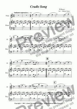 page one of Cradle Song   (Flute and Piano)