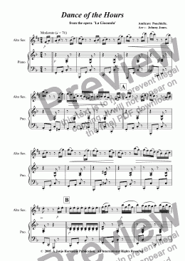 page one of Dance of the Hours   (Alto Saxophone and Piano)